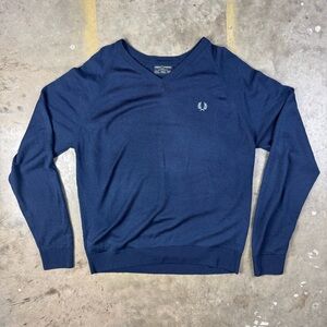 Fred Perry Thin V-Neck Sweater Size Large 111cm 44in UK British Oi Mod Punk Rock